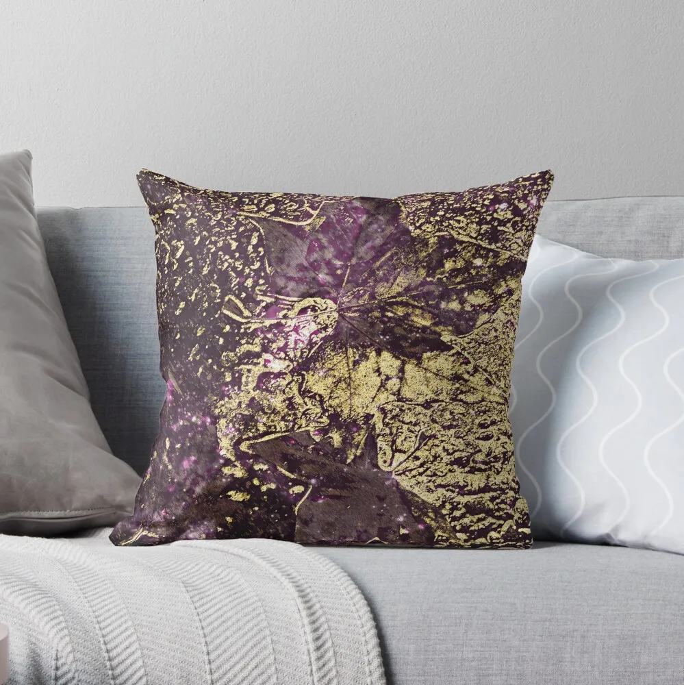 

Two purple leaves in melted gold Throw Pillow Custom Cushion Christmas Throw Pillows Covers