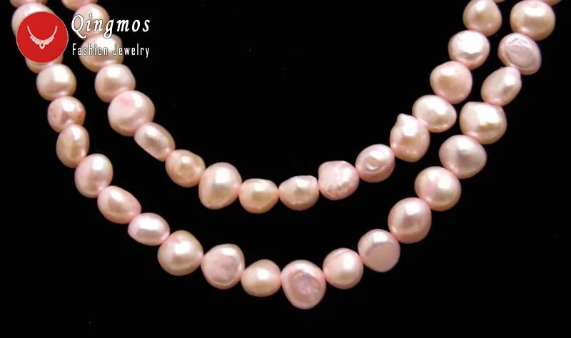 Qingmos 6-7mm Baroque Natural Freshwater Light Pink Pearl Loose Beads for Jewelry Making DIY Necklace Bracelet Strands 14''