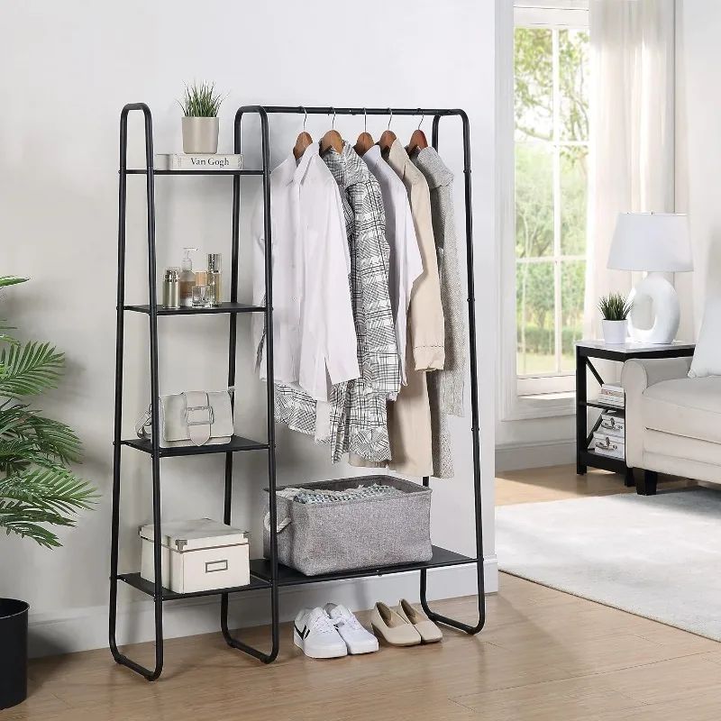 Freestanding Clothes Garment and Accessories, Organizer Closet Rack (BLK)
