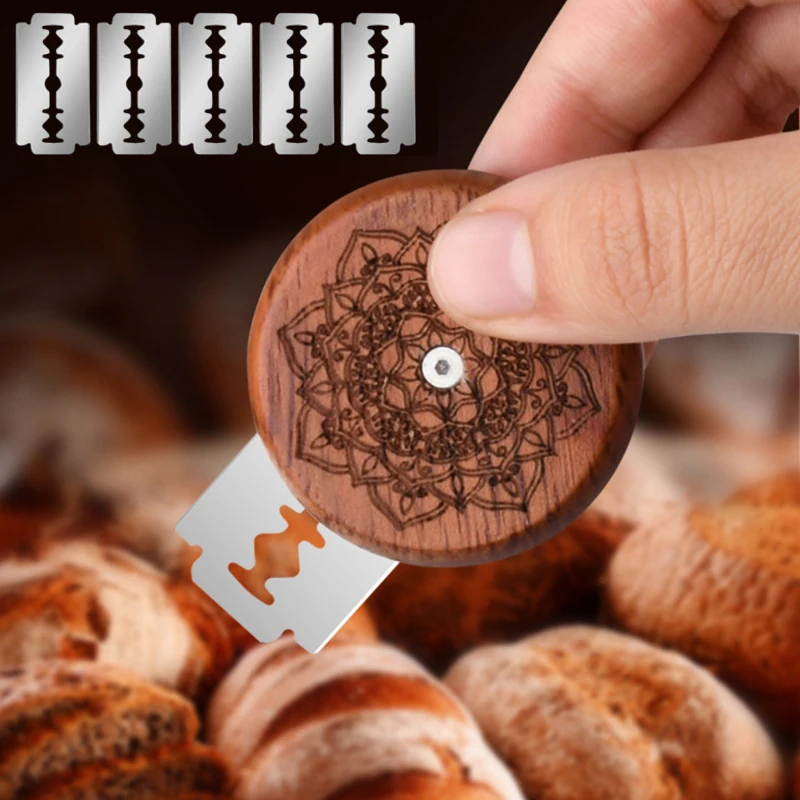 WoodenBreadKnifeRazorCutterwith5RazorsIncludedRoundBreadLame