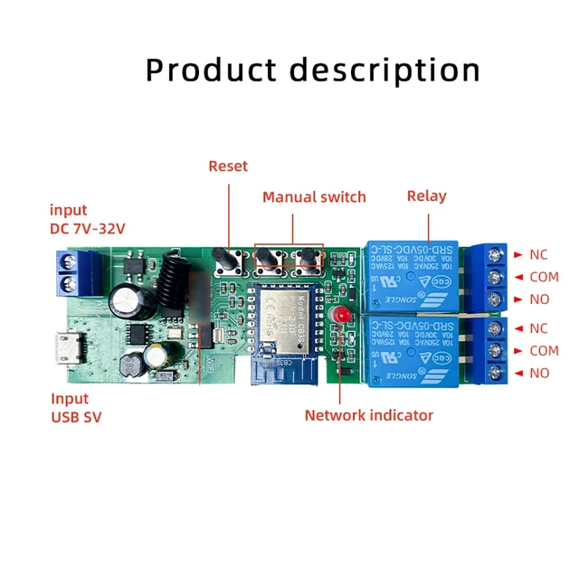Mini Interruttore Remoto Senza Fili 2 Vie - Per Attuatore Lineare, DC 5V-24V, 20A, Portata 45m