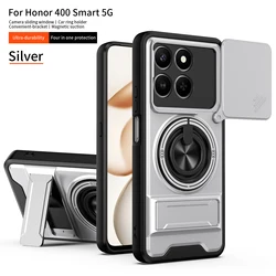 Enhanced Armor Shockproof Phone Case with Sliding Camera Cover and Built - in Kickstand for Honor 400 Smart 5G (SJZJ silver)