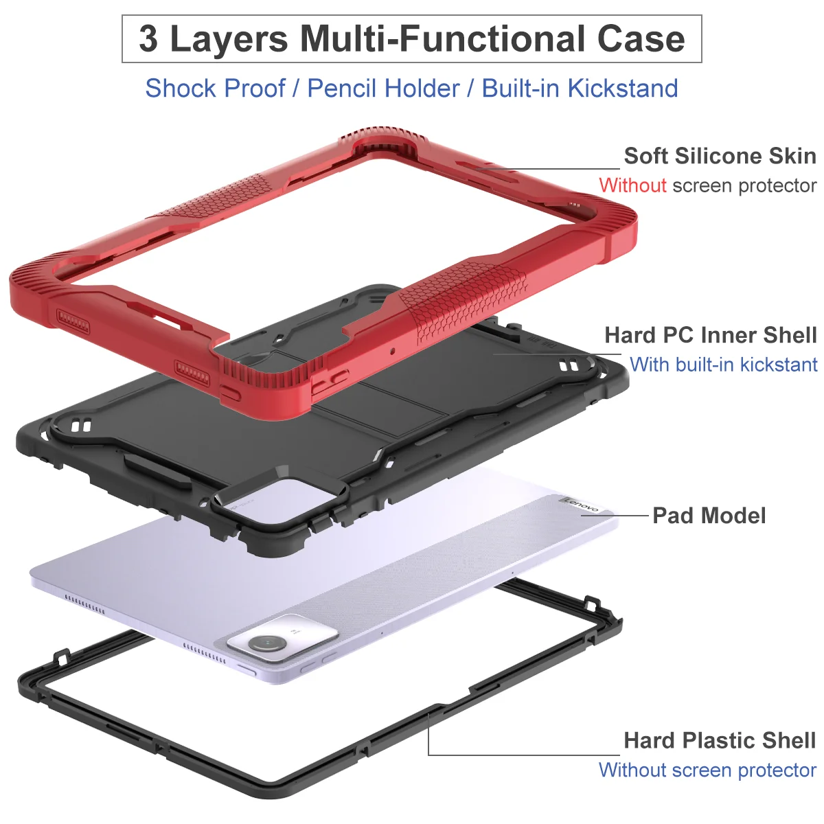 Armor pc à Prova de Choque Suporte Tablet Capa Capa para Lenovo Tab M11 Tb330fu Tb331fc Xiaoxin Pad 11 2024 - Imagem 2