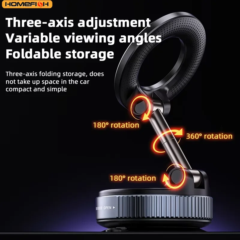 HOMEFISH Vacuum Adsorption Magnetic Phone Stand 360° Rotating Alloy Material