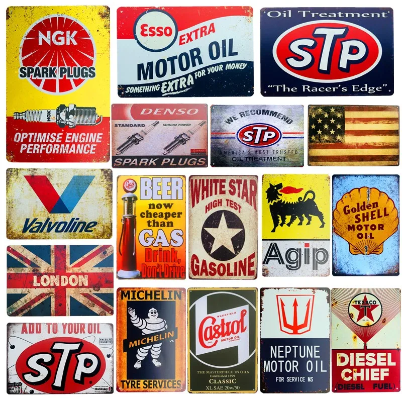 

Agip NGK STP Vintage Tin Signs Shabby Chic Plaque Wall Poster Pub Bar Man cave Decor