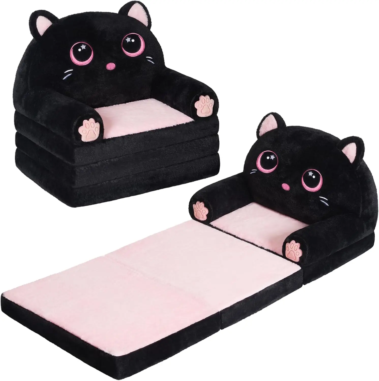 Comfy Toddler Chair for Reading and Napping, for Boys and Girls (Black & Pink Kitty) 2