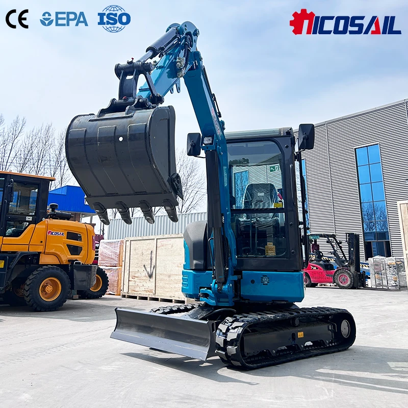 NICOSAIL OKW35E 3,5-Tonnen-Minibagger mit Null-Schwenkbereich, kleiner Bagger für Bau- und Landwirtschaftsausrüstung
