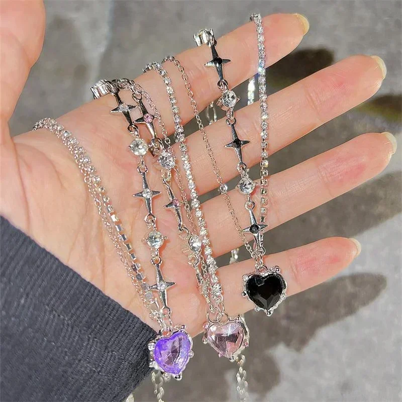 Four Stars Purple Love Necklace for Women with Unique Design High Grade Japanese  Korean Personalized Accessories Cool Trendy