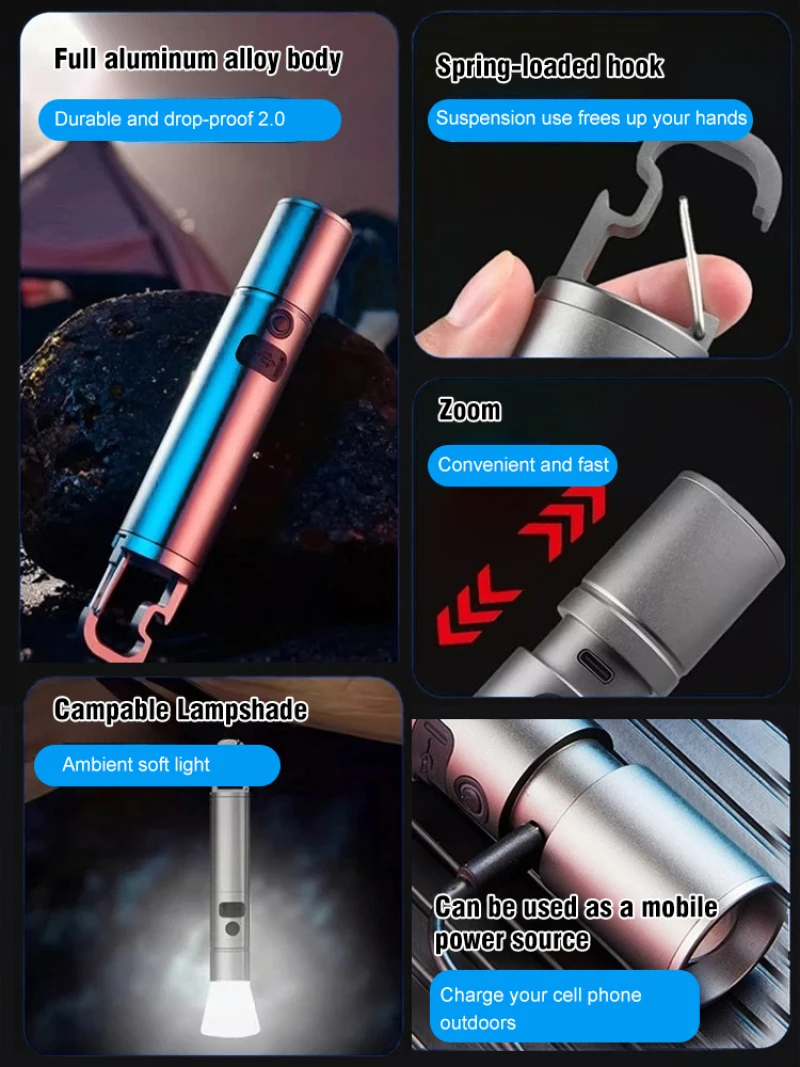 Torcia Elettrica Torcia LED Tattica Da 2 Pezzi Mini Torcia Super Luminosa Zoomabile Impermeabile A 5 Modalit%c3%a0 Per Campeggio Sport Allaria