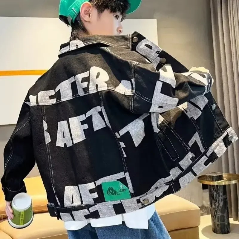 Stylish Loose Boys Denim Jacket Autumn Wear Korean Version Children's Shirt Trendy Middle And Large Children's Jacket