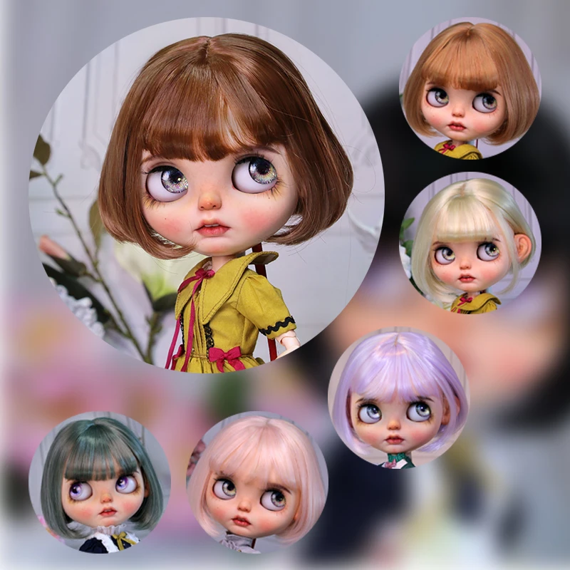 

Amy BJD Doll Wig For Blythe Size Doll Accessories Wig Toy Tress High Temperature Wire BJD Mushroom Head Short Hair Air Bangs