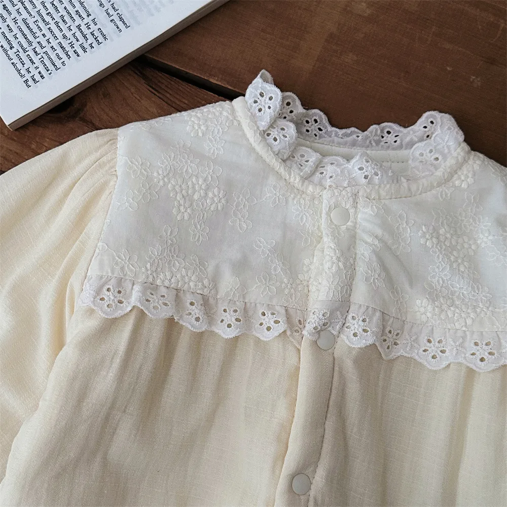 Baby Clothing Embroidery Lace Warm Coat Winter New Girl Baby Princess Style Sweet Cute All Match Cotton Padded Jacket