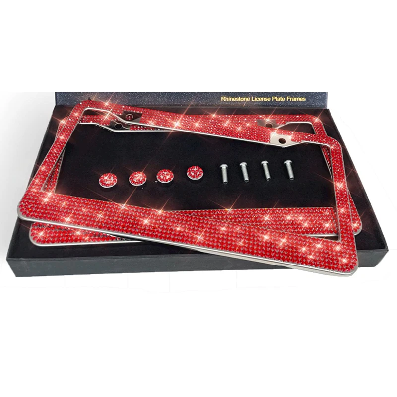 Chunky Mix Rhinestone License Plate Frame - Red, Clear & AB Crystal Bling Frame