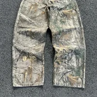 Jeans camouflage à branches d'arbre pour homme, style américain, Y2K, jambe large, rétro, tendance mode, streetwear, jeans droits, pantalon camouflage, Y2K 3