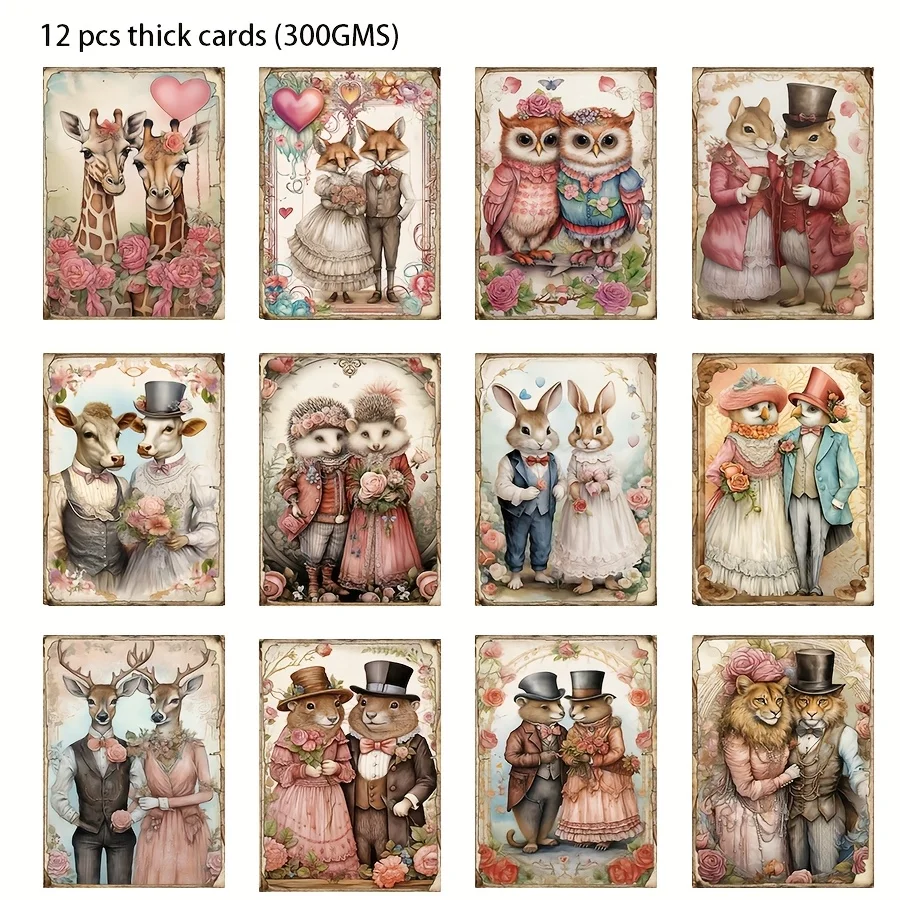 50pcs Card and Sticker Envelope Set Valentine's with Woodland Animal Ptterns for Wedding Flag DIY Bottle Scrapbooking