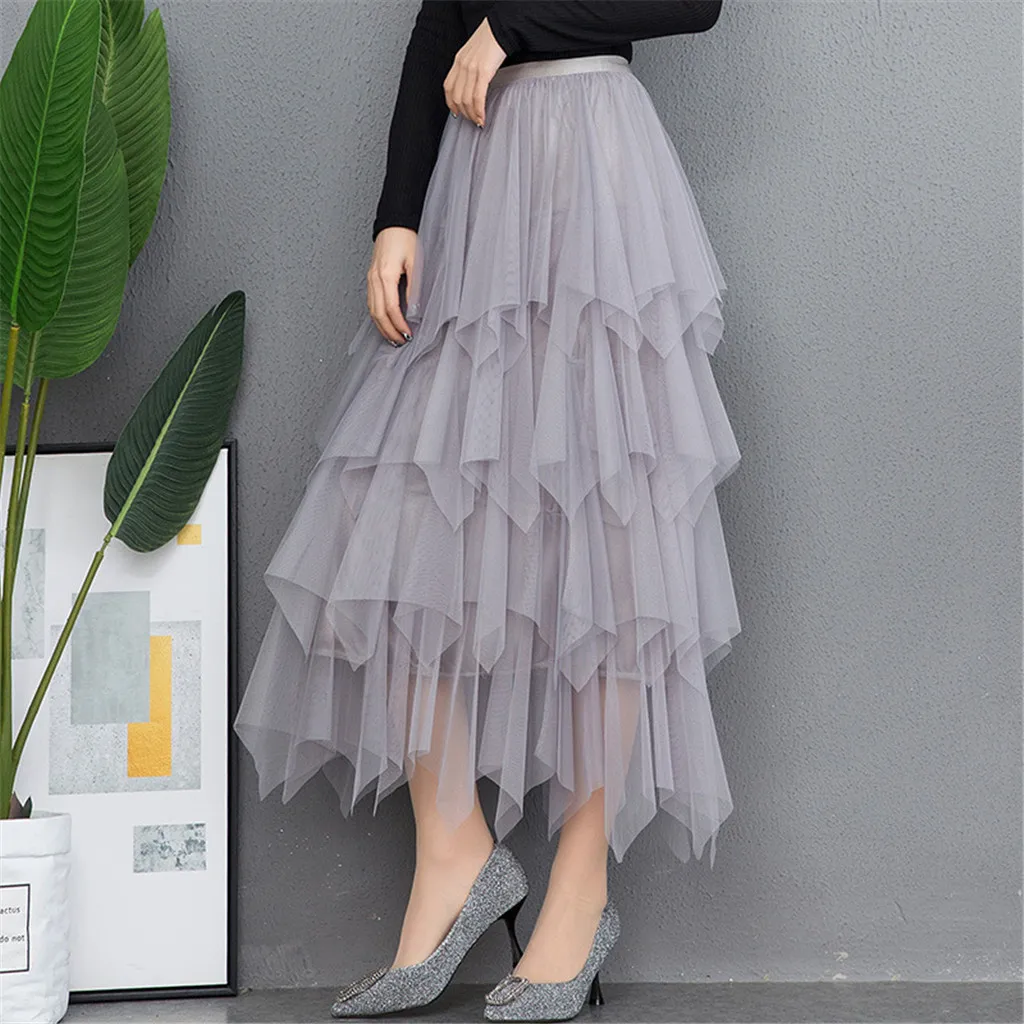 

Summer Mesh Skirt 2024 Fashion Item High Waist Multi layered Panel Folded Irregular Edge Skirts Gentle Princess Style Daily Wear