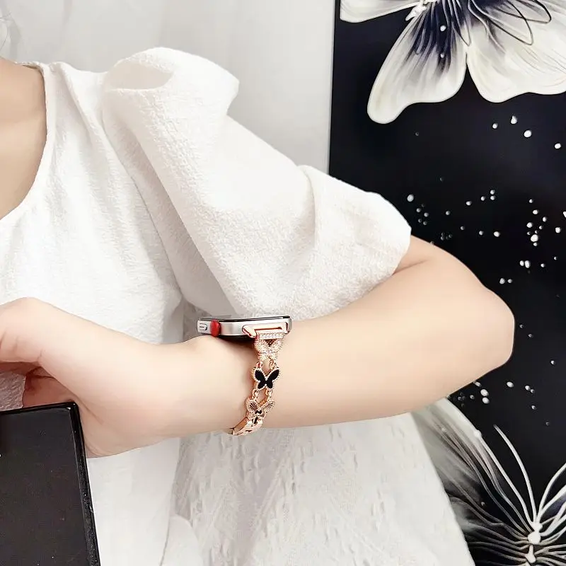 Elegant Diamond-Studded Slim Dressy Watch Bracelet with Butterfly Clasp