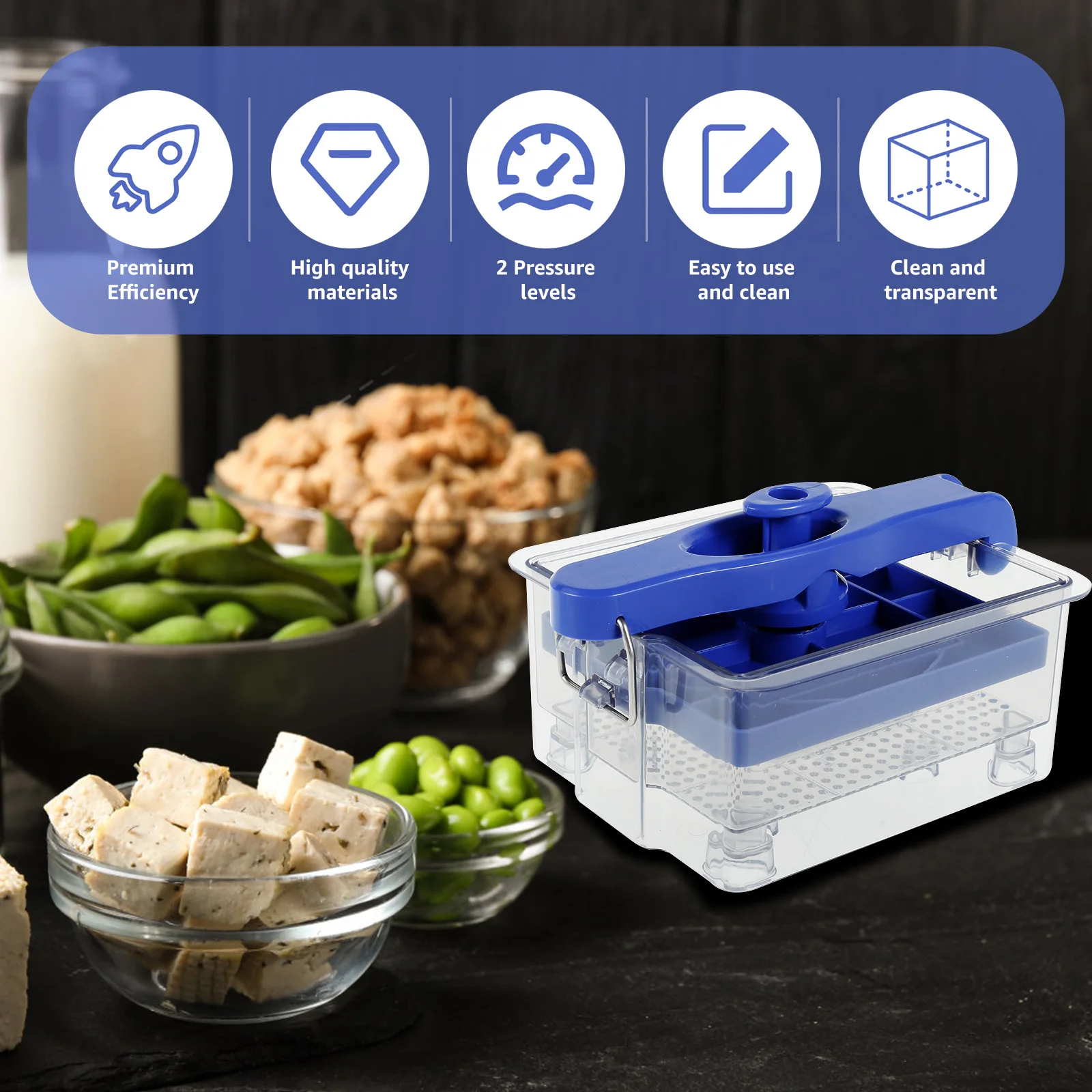 Tofu Press Kit Efficient Tofu Maker 2 Pressure Levels Maker Machine BPA Free Press with 2 Sizes Mold Dishwasher Safe