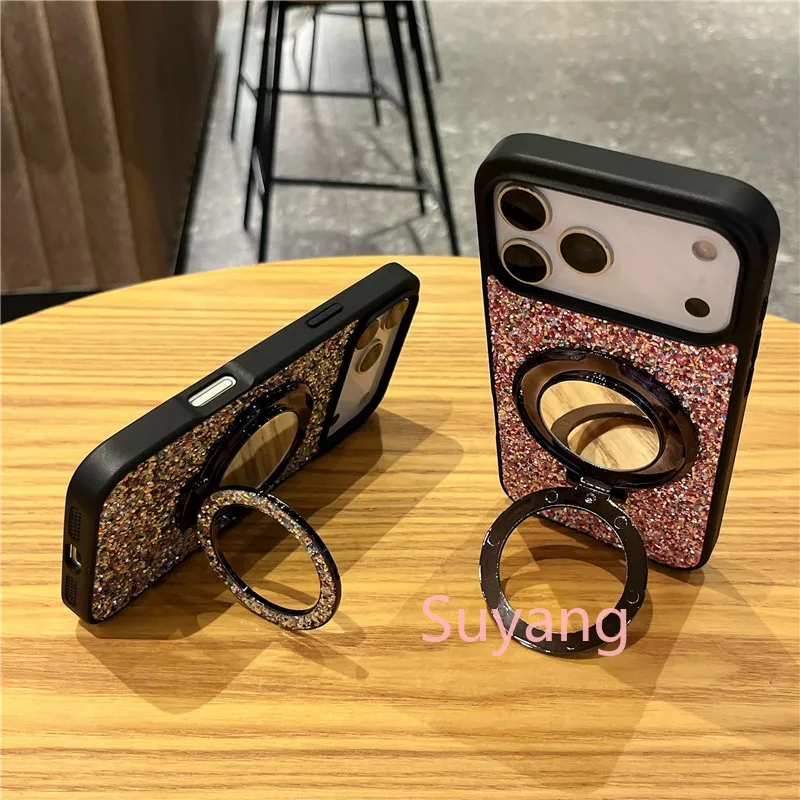 Glitter Magnetic Phone Case For Google Pixel With Makeup Mirror_voghion.com