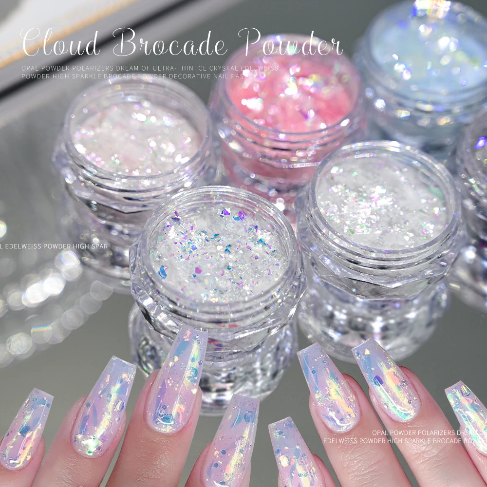 1Jar White Pink Nail Glitter Opal Powder Aurora Color Mermaid Opal Paillettes Smalto Per Unghie Decorazione Design Fai Da Te Aurora Opal Powder