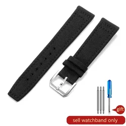 Nylon Canvas Fabric Watch Band Strap in Green and Black for 22mm (Black-Steel-K10)