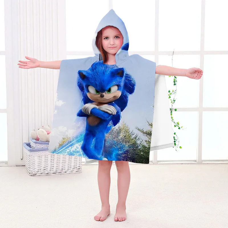 

Children's Bathrobe Explosion Sonic Home Bath Can Wear Towel Cotton Hooded Cloak Bath Towel Beach Towel