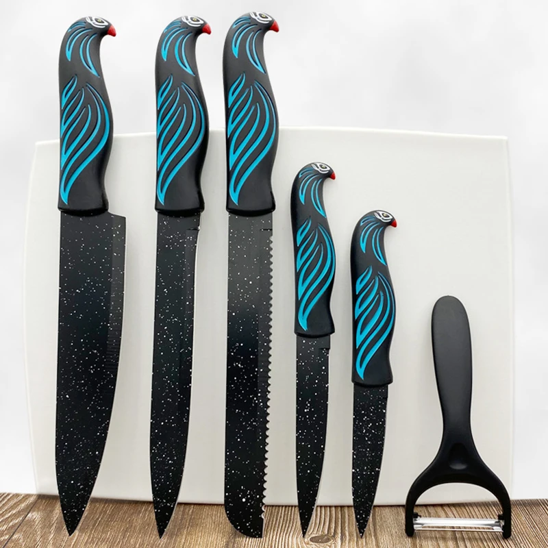 

6pcs/Set Chef Knives Stainless Steel Peeler Slicing Bread Utility Kitchen knife PP Plastic Meat Fruit Cutting Accessories Tools