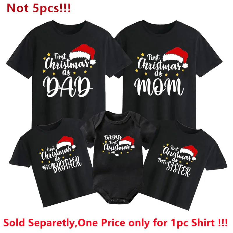 Primera Navidad como papá, mamá, hermano, hermana, bebé, trajes familiares a juego, camisetas divertidas de algodón a juego para fiesta de Navidad