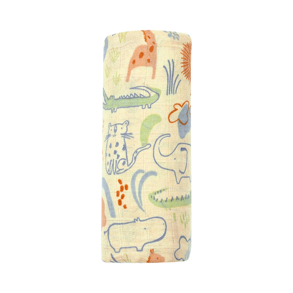 HappyFlute 100% Cotton Baby Muslin Swaddle Animal Print Baby Blanket Baby Wrap 120*110CM 6