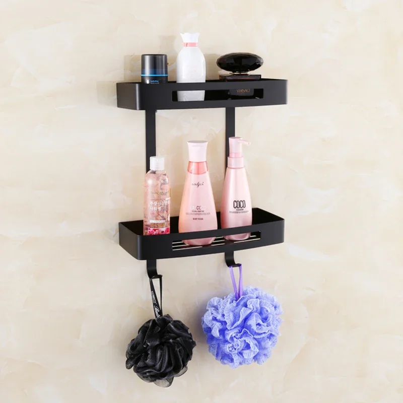 

Vidric 304 Stainless Steel Bathroom Corner Shelf Two Layers Shower Room Rack For Body Wash Bottle Wall Mounted Black Shelves