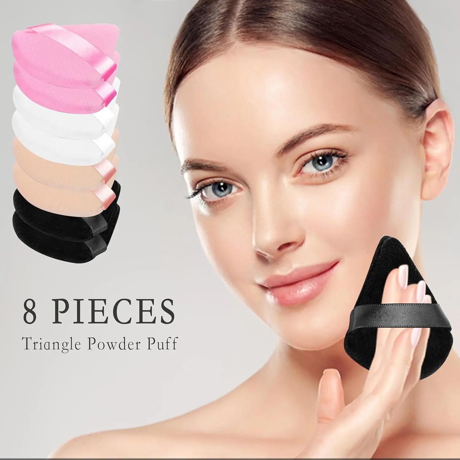 8Pcs Powder Puff Set w/4 Travel Cases |Triangle Reusable Puffs for Loose/Foundation Powder | Professional Makeup Applicators Kit