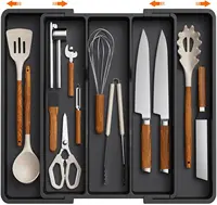 Utensil Organizer for Kitchen Drawers, Expandable Cooking Utensil Tray, Adjustable Cutlery Silverware Flatware Holder, Plastic 1