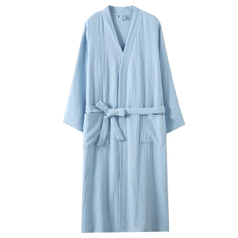 Three-Layer Thick Muslin Bathrobe Shawl Collar Kimono Neck Wearable All Year Round for Men And Women Sleepwear Home Clothes