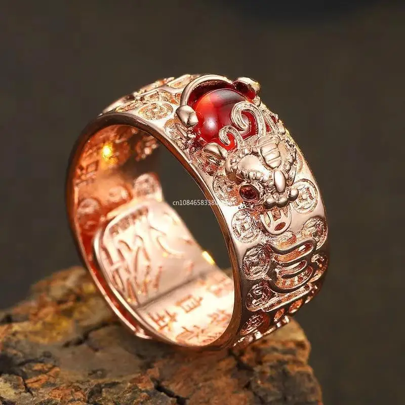 COLORFUL BLING Feng Shui Pixiu Dragon Ring – Adjustable Wealth & Luck Ring For Women & Men (Silver & Crystal) - View #7