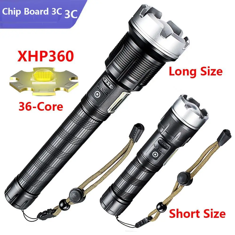 

5000000 mins lifespan High Power XHP360-36 core Flashlight Super Bright Torch 26650 Rechargeable Zoom Lantern for Camping Hunt