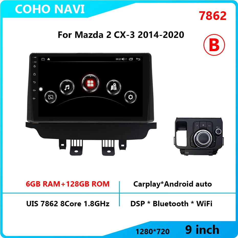 COHO For Mazda 2 CX-3 2014-2020 Resolution UIS7862 8-core 8+256gb