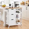 Kitchen island cart on wheels with bamboo countertop, 3 drawers, 3 removable shelves, lockable casters, storage cabinet 1