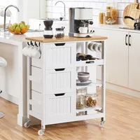 Kitchen island cart on wheels with bamboo countertop, 3 drawers, 3 removable shelves, lockable casters, storage cabinet 1