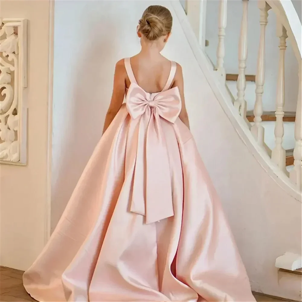 Satin Flower Girl Dresses Wedding BOW Appliqued Baby First Communion Dresses