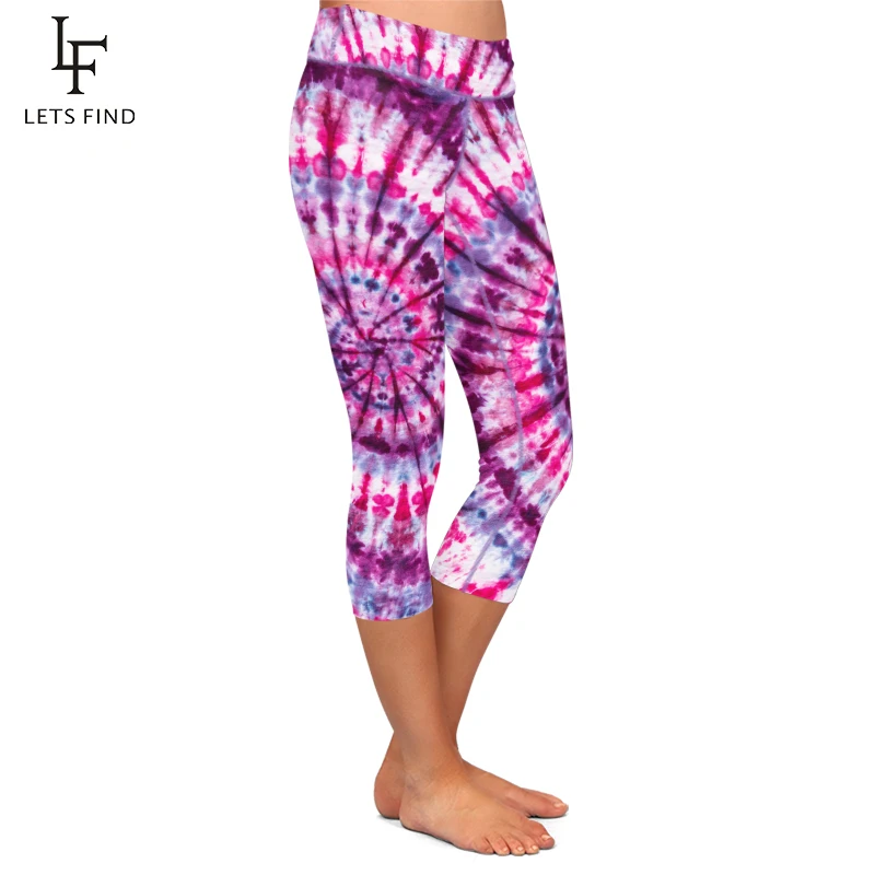 LETSFIND Brands New Women Tie-dye Print Leggings Fashion High Waist Elastic Milk Silk Printed Mid-Calf Casual Leggings