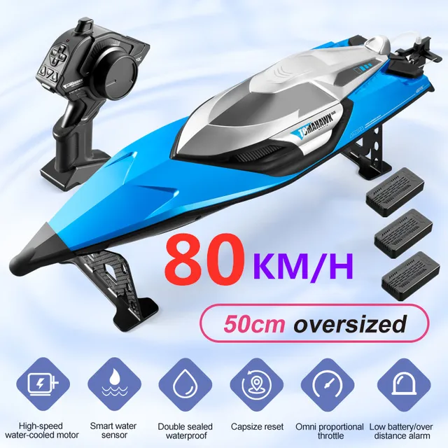 80KM/H High Speed 50CM Large SpeedBoat 200M RC Ship Boat Rowing Speedboat Waterproof Capsize Reset Racing Boat Boy Gift Water To 1