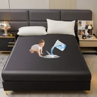 Summer Satin Waterproof Couple Bed Fitted Sheet Double Bed Sheets Mattress Cover Bed Linen Protector Queen King NO Pillowcase 1