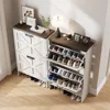 Farmhouse Slim Shoe Cabinet with 2 Flip Drawers,Narrow Rack Cabinet for Entrance Hidden Shoes, Shoe Cabinets 6