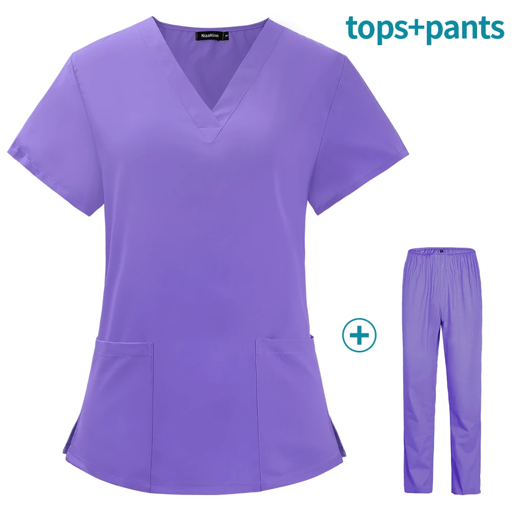 Unisex Solid Color Nursing Scrub Women Uniform Elasticity Casual Nurse Uniforms Clinical V-neck pet hospital Doctor Work Clothes