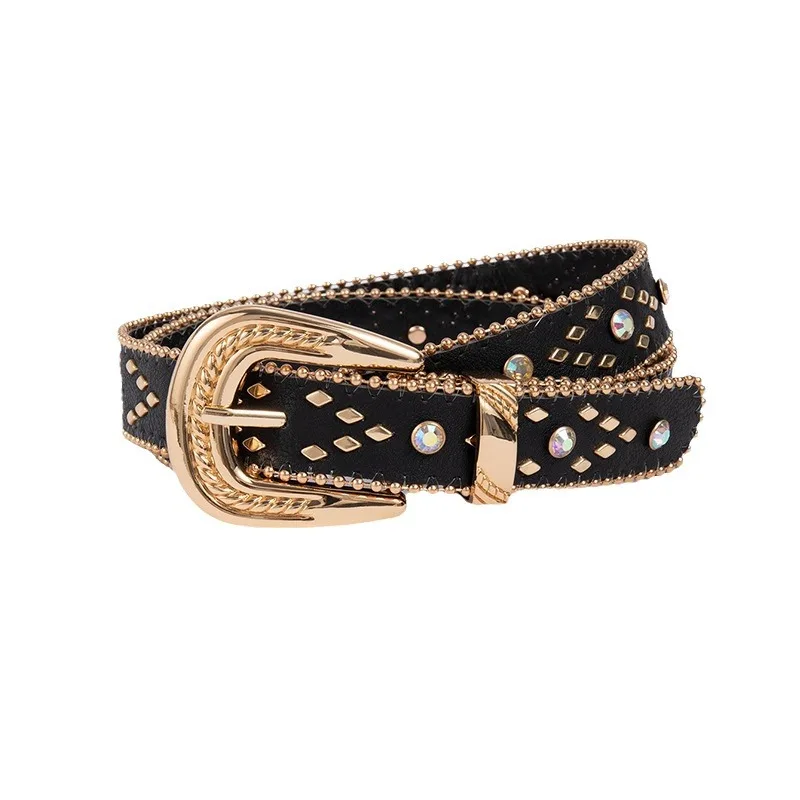 

European and American cross-border new punk style women's belt, high-end feeling rivet belt, versatile hot selling Wenzhou belt