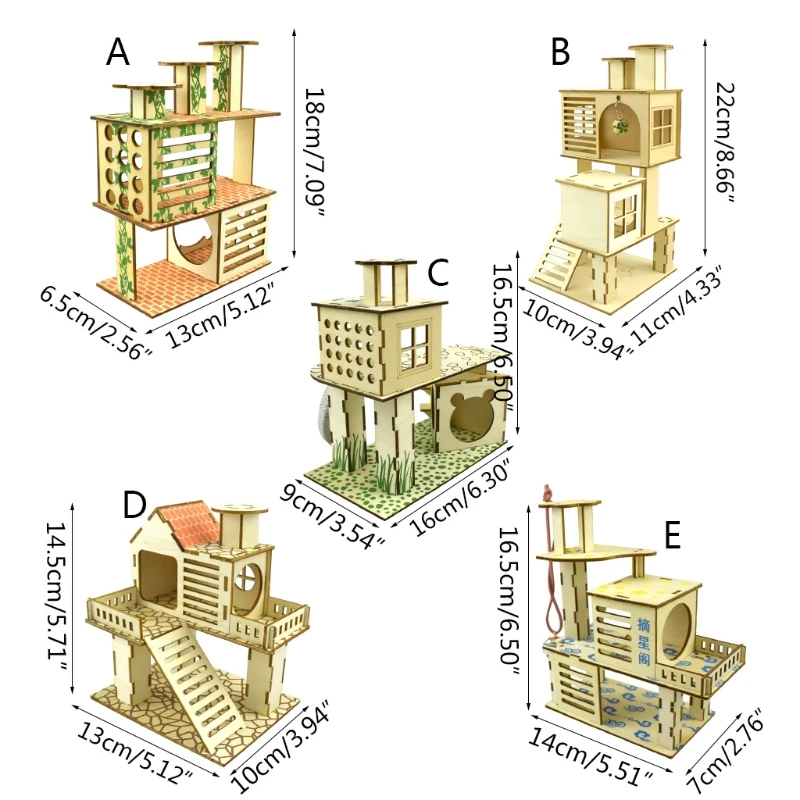Hamster Wooden House Villa Easy to Assemble Small Pets Climbing Toy Hideout for Squirrel Cage Accessories 5 Colors