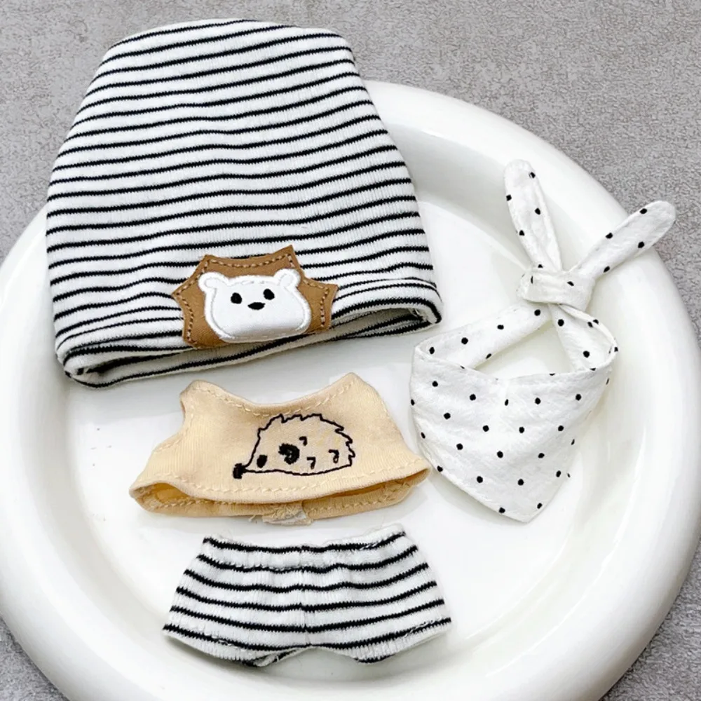 Hedgehog T-shirt 10cm Cotton Doll Clothes Suit Lovely Doll Clothes Outfit Striped Hat Creative Doll Dress Up Set
