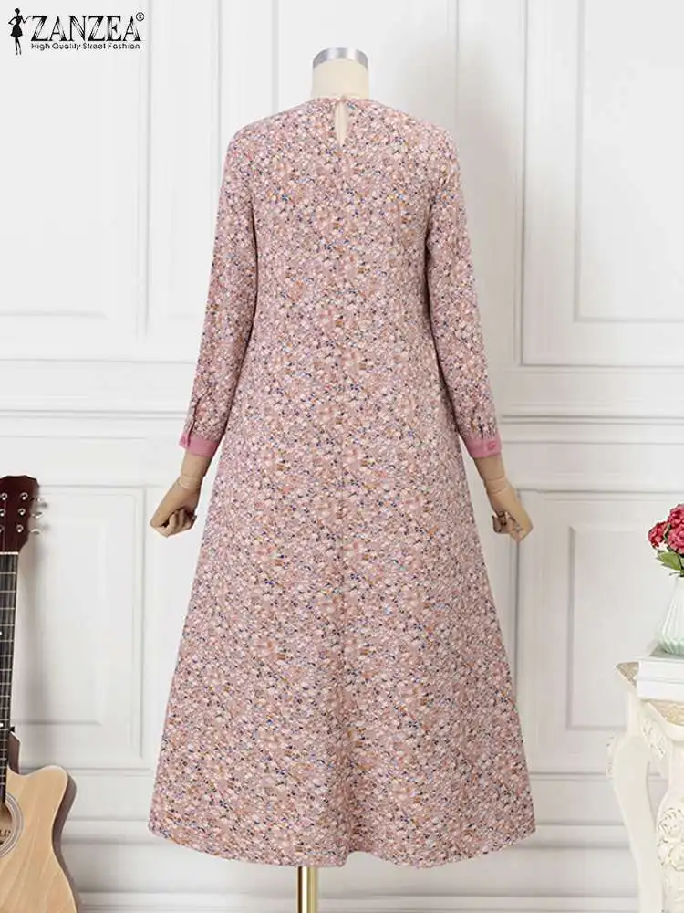 2024 ZANZEA Vintage Long Sleeve Muslim Maxi Dress Floral Printed Sundress Women Patchwork Holiday Ramadan Vestido Robe Femme