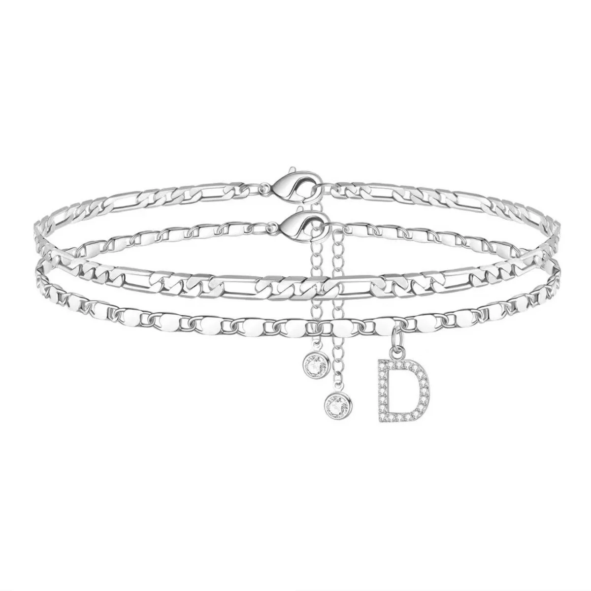 Eleagnt Double Layered Alphabetical 26 Letter A-Z Anklet for Women Dainty Chain Initial Zircon Pendant Anklets Jewelry Gifts