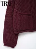 TRAF Autumn Winter Knitted Cardigans For Women Casual Button Long Sleeve Female Sweater 2024 Fashion Loose Lady Cardigans Coat 6
